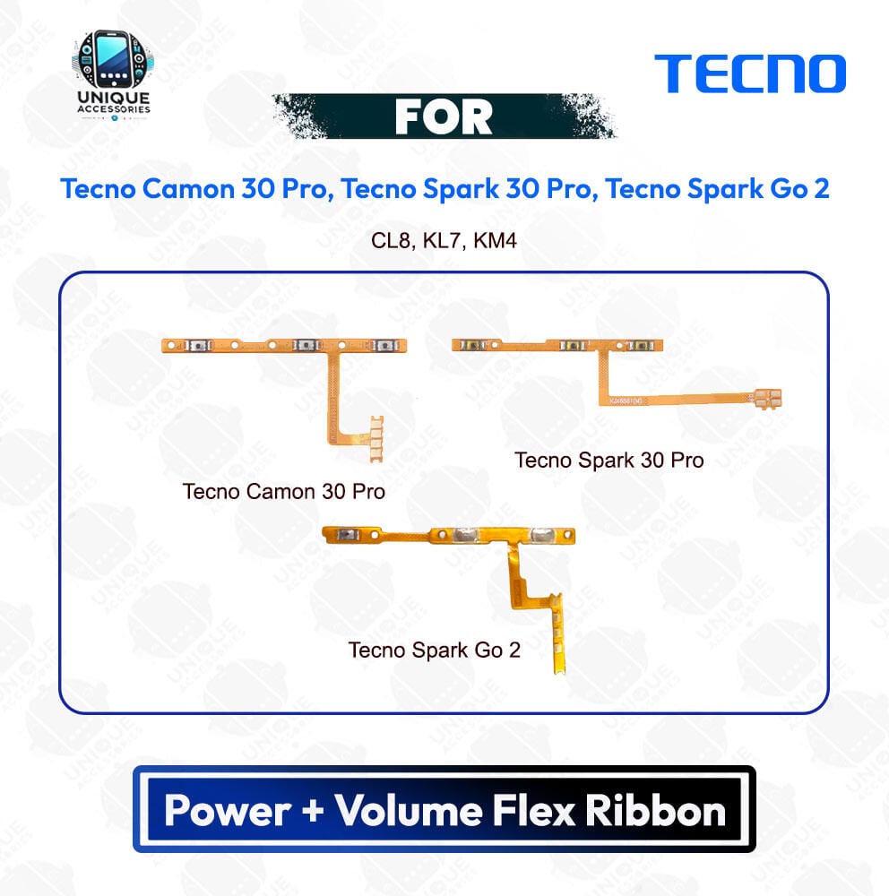 Tecno Camon 30 Pro, Tecno Spark 30 Pro, Tecno Spark Go 2 Power Button Volume/On Off Key Flex Cable Replacement Parts