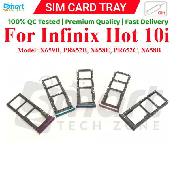 For Infinix Hot 10i (X659B PR652B X658E PR652C X658B) Sim Tray Micro SD Card Slot with Sim Ejector Pin Replacement Part