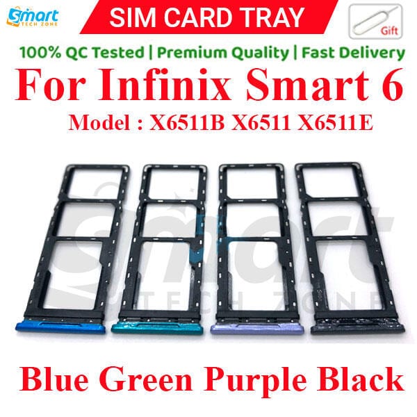 For Infinix Smart 6 X6511B X6511 X6511E Sim Tray Micro SD Card Slot with Sim Ejector Pin Replacement Part