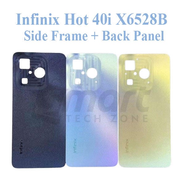 For Infinix Hot 40i X6528B Side Frame + Back Panel Housing + Camera Glass Back shell Replacement Spare Parts