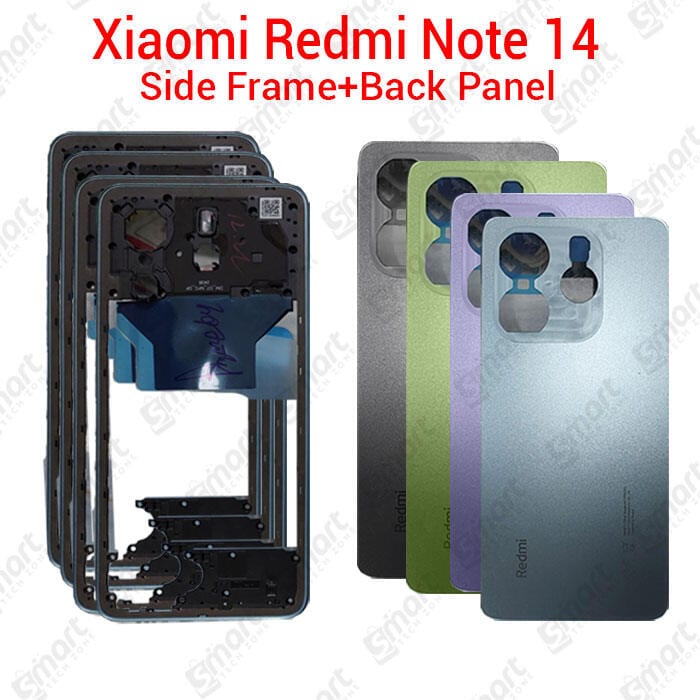 For Xiaomi Redmi Note 14 4G Side Frame + Back Panel Housing + Camera Glass Back shell Replacement Spare Parts