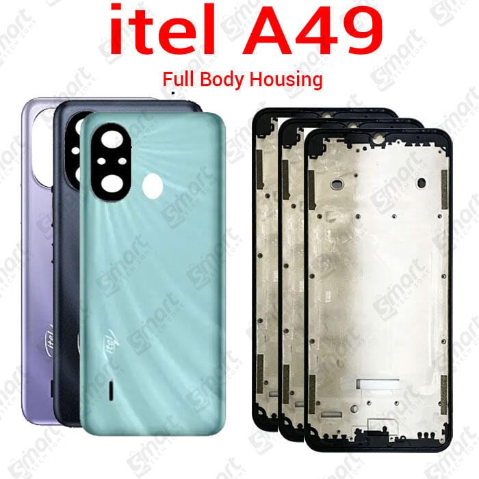 For itel A49 Full Body Housing With Camera Glass (LCD Frame, Side/Middle Frame, Back Panel/Backshell)