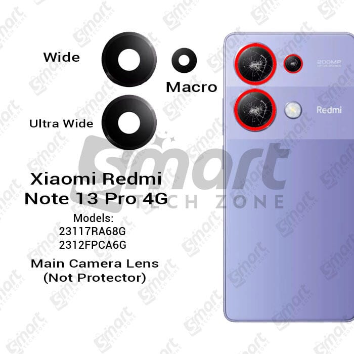 Camera Main Glass Lens for Xiaomi Redmi Note 13 Pro 4G (23117RA68G/ 2312FPCA6G) Replacement Part (Not Tempered Camera Glass Protector)