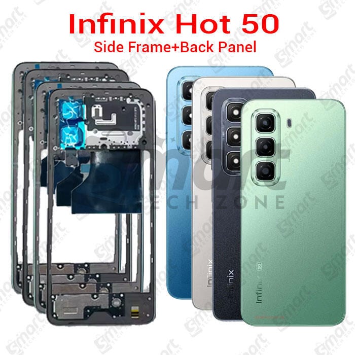 For Infinix Hot 50 Side Frame + Back Panel Housing + Camera Glass Back shell Replacement Spare Parts