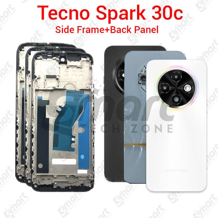 For Tecno Spark 30c kl5 Side Frame + Back Panel Housing + Camera Glass Back shell Replacement Spare Parts