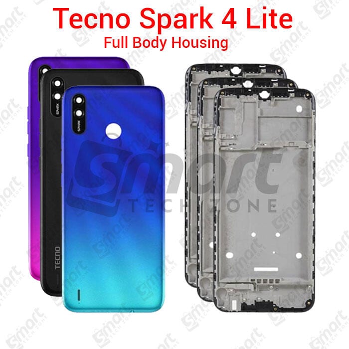 For Tecno Spark 4 Lite Full Body Housing With Camera Glass (LCD Frame, Side/Middle Frame, Back Panel/Backshell)