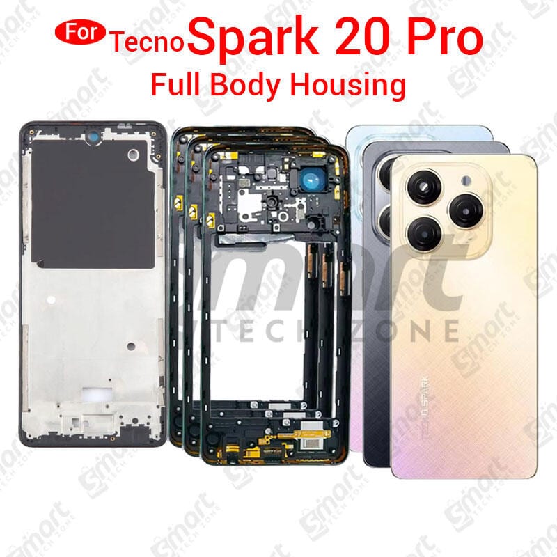For Tecno Spark 20 Pro KJ6 Full Body Housing With Camera Glass (LCD Frame, Side/Middle Frame, Back Panel/Backshell)