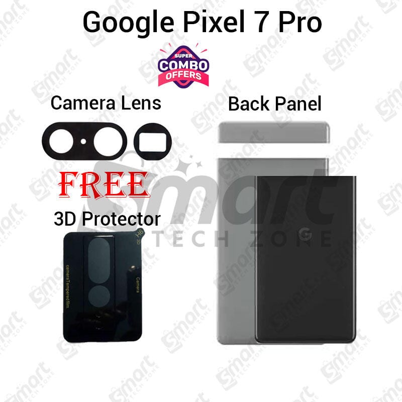 For Google Pixel 7 Pro Back Panel/ Backshell/ Camera Lens/ 3D Protector Glass With Logo- Combo Pack