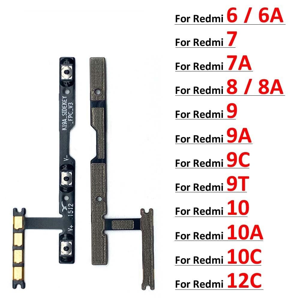 Redmi 6 6A 7 7A 8 8A 9 9C 9T 10A 10C 12C Power On/Off Switch Button + Side Volume Up/Down Buttons Flex Cable Replacement Parts