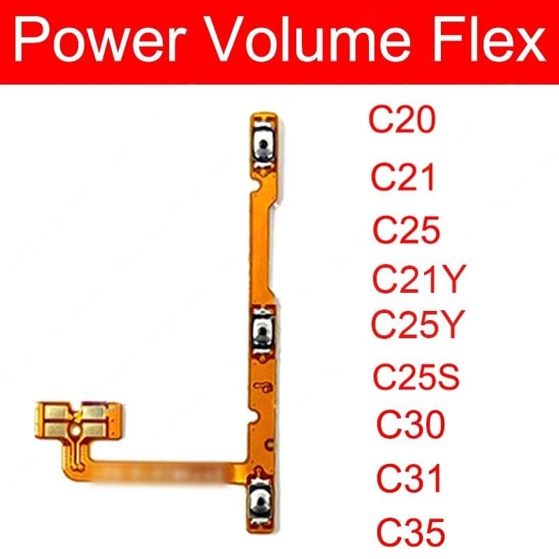 Realme C20 C21 C21Y C25Y C25 C25S C30 C31 C33 C35 Power On/Off Switch Button + Side Volume Up/Down Buttons Flex Cable Replacement Part