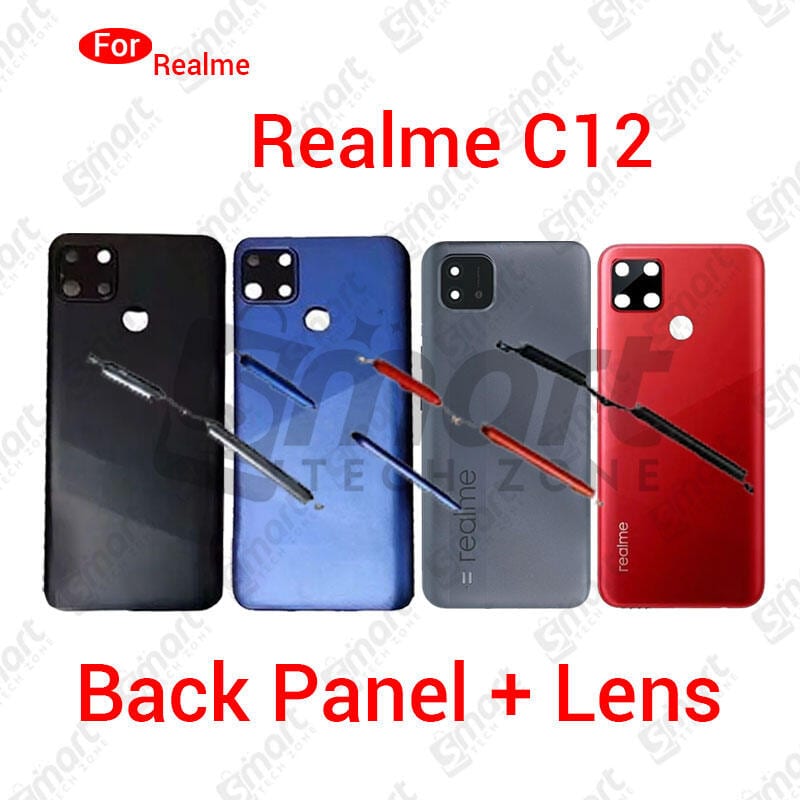 Realme C12 Back Panel/Backshell/ Casing + Camera Lens + Side Buttons With Logo-All Colors Available