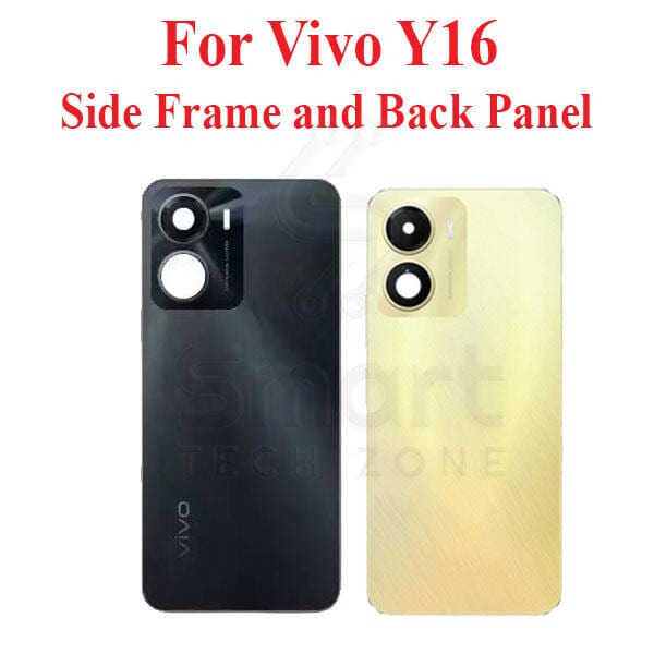 Compatible with Vivo Y16 Side Frame and Back Panel + Camera Glass Lens + Outside Key Replacement Part