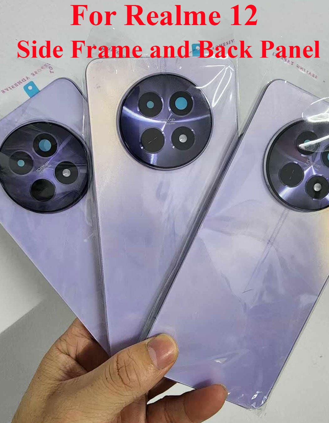 Compatible with Realme 12 Side Frame and Back Panel + Camera Glass Lens + Outside Key Replacement Part