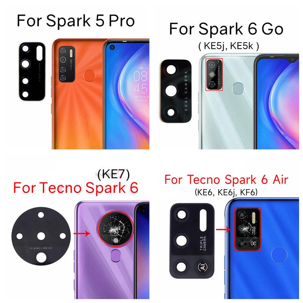 Back Rear Camera Lens Glass Compatible with Tecno Spark 5 5 Pro 6 6 Air 6 Go Camera Lens Glass Without Frame