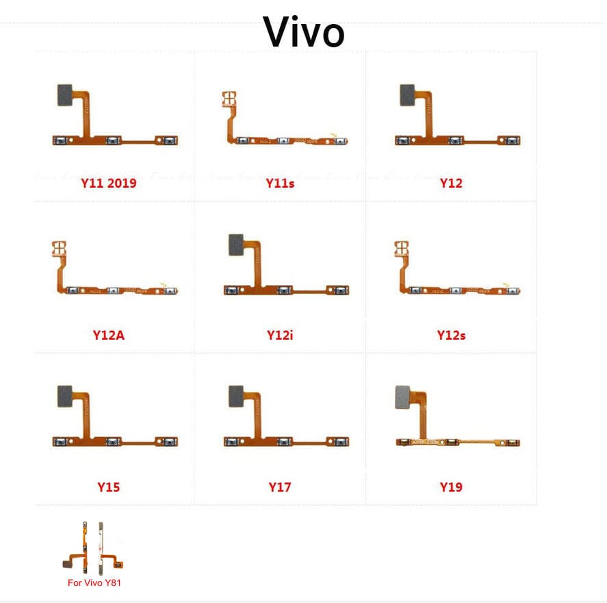 New Power Volume Side Button Flex Cable For Vivo Y19 Y17 Y15 Y10 Y12 Y12s Y12i Y12A Y11 2019 Y11s Y15A Y15C Y15s Y81 Y15s Y01 Y20 Y16 Y73 Power ON OFF Volume Up Down Side Buttons Key Replacement parts