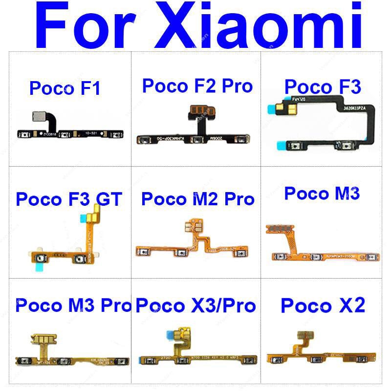 Power Key & Volume Side Button Flex Cable For Xiaomi Xiaomi Poco F1 F2 F3 X2 X3 NFC GT Poco M2 M3 Pro 5G Replacement