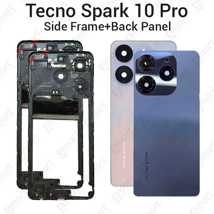 For Tecno Spark 10 Pro KI7 Side Frame + Back Panel Housing + Camera Glass Back shell Replacement Spare Parts (Glass)