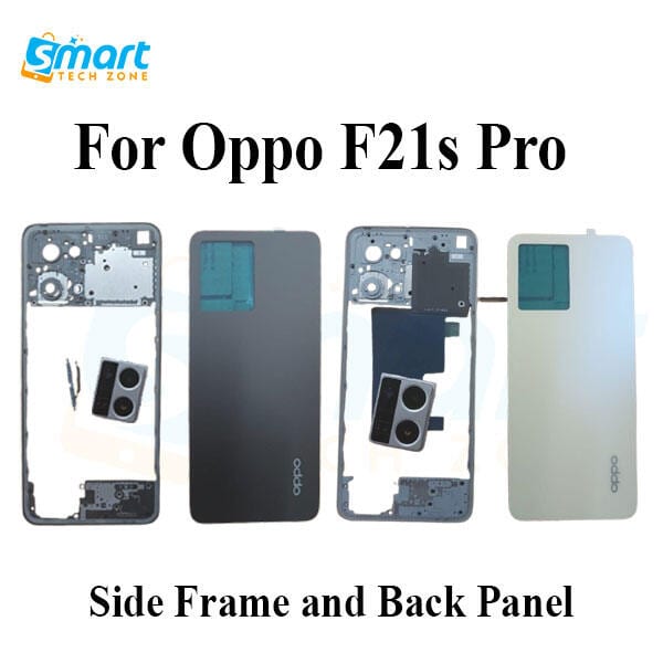 Compatible with Oppo F21s Pro Side Frame and Back Panel + With Camera Glass Lens + Outside Key Replacement Part