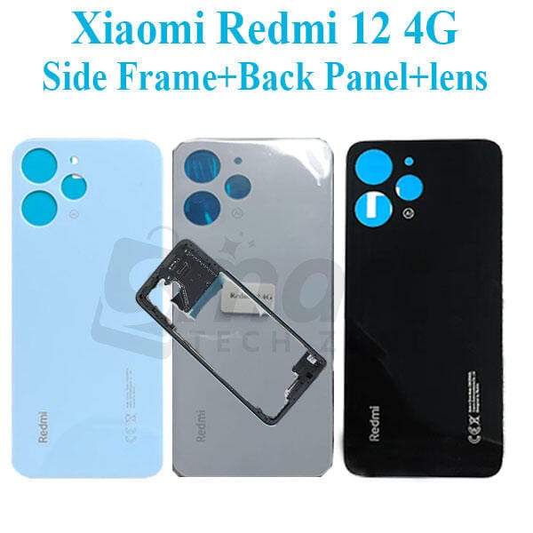 For Xiaomi Redmi 12 4G Side Frame + Back Panel Housing + Camera Glass Back shell Replacement Spare Parts