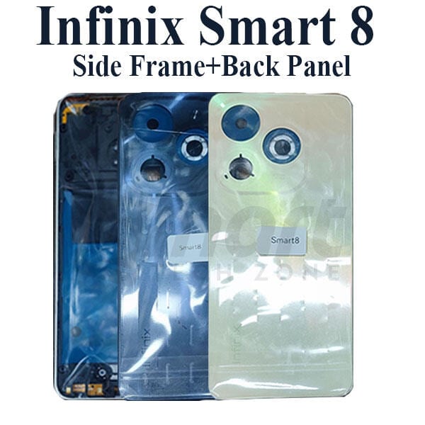 For Infinix Smart 8 Side Frame + Back Panel Housing Without Camera Glass Back shell Replacement Spare Parts