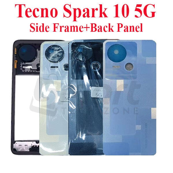 Tecno Spark 10 5G KI8  Side Frame + Back Panel Housing + Camera Glass Back shell Replacement Spare Parts