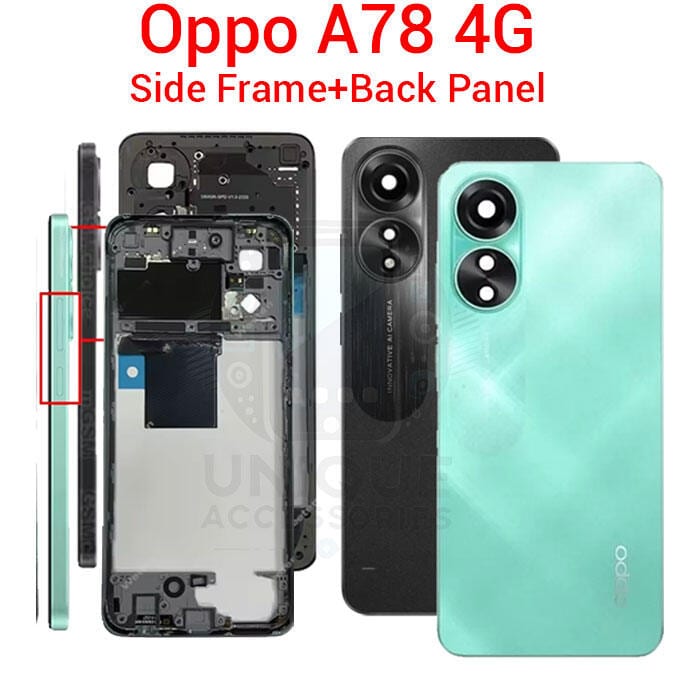 For Oppo A78 4G Side Frame + Back Panel Housing + Camera Glass Back shell Replacement Spare Parts