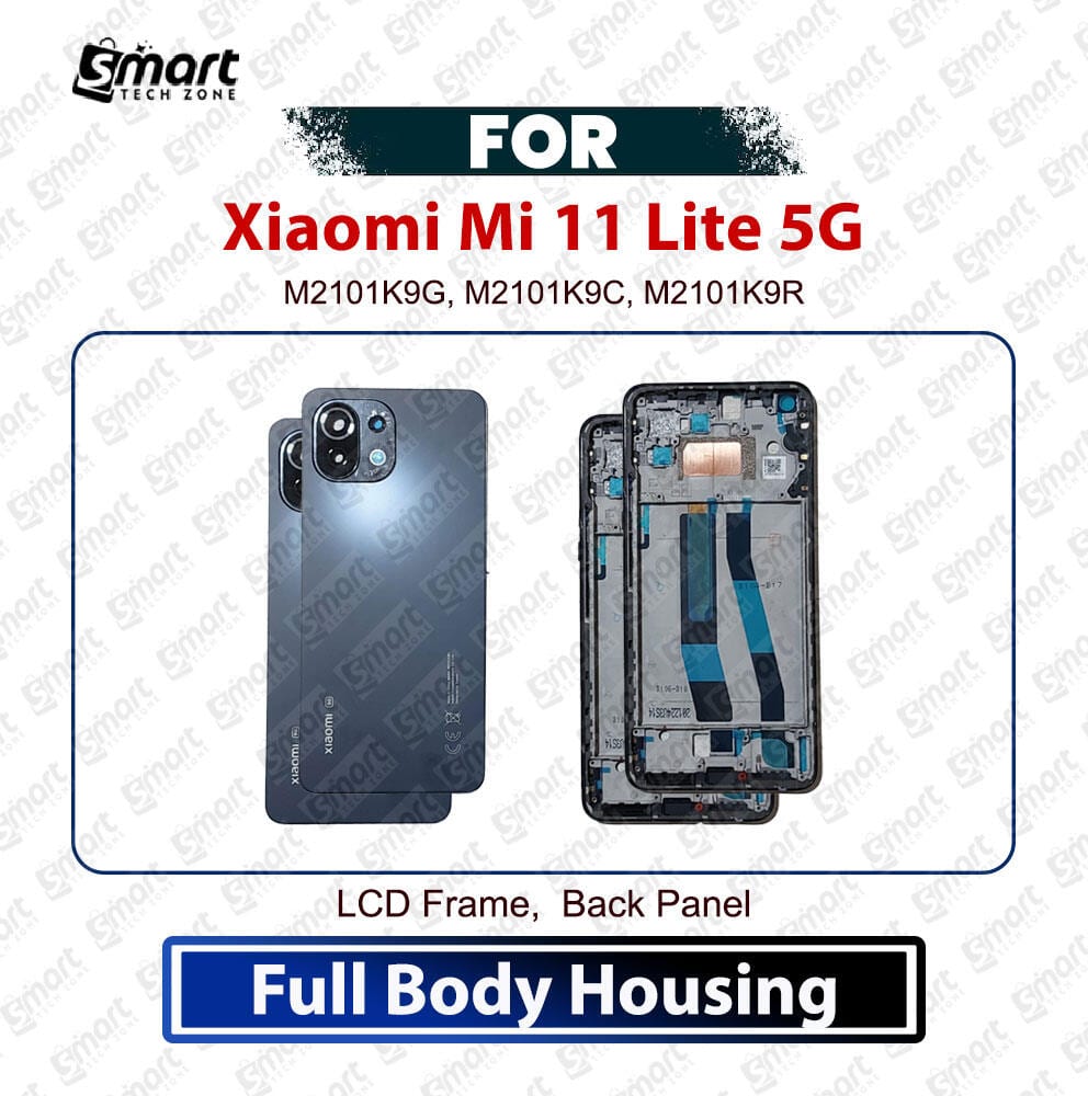 Xiaomi Mi 11 Lite 5G Full Body Housing Case - Premium Middle LCD Frame, Side Bezel & Back Panel Cover Replacement Spare Repair Part (Compatible Models: M2101K9G, M2101K9C, M2101K9R)