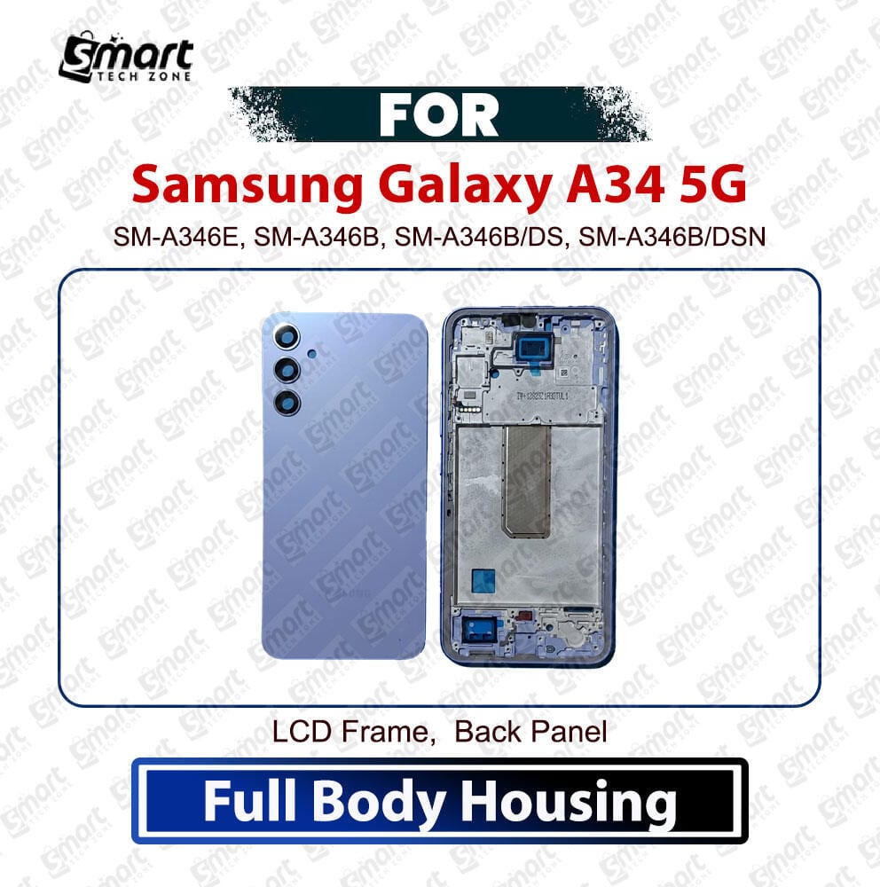 Samsung Galaxy A34 5G Full Body Housing Case - Middle LCD Frame & Back Cover Replacement Spare Part (Compatible with SM-A346E, SM-A346B, SM-A346B/DS, SM-A346B/DSN)