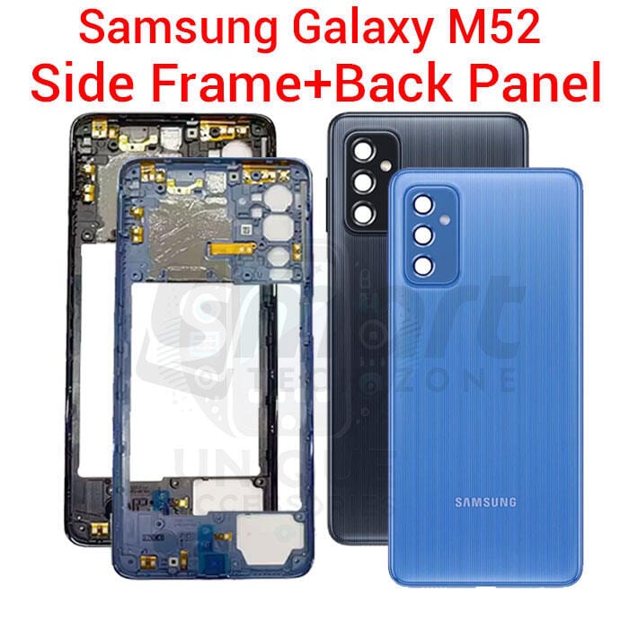 For Samsung Galaxy M52 Side Frame + Back Panel Housing + Camera Glass Back shell Replacement Spare Parts