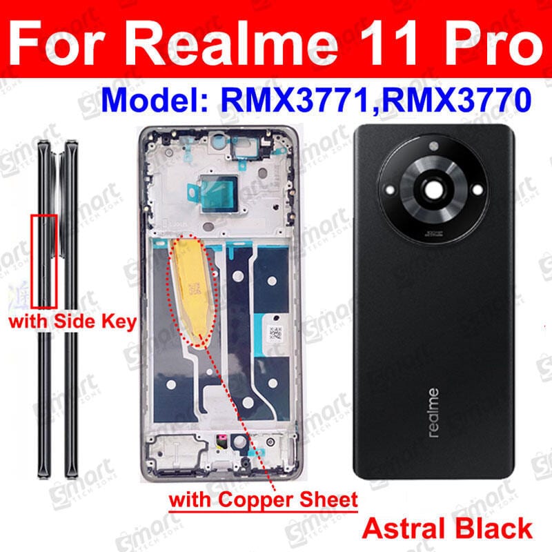 Realme 11 Pro (100 Megapixel) / Realme 11 Pro Plus (200 Megapixel) Full Body Housing With Camera Glass (LCD Frame, Side/Middle Frame, Back Panel/Backshell)