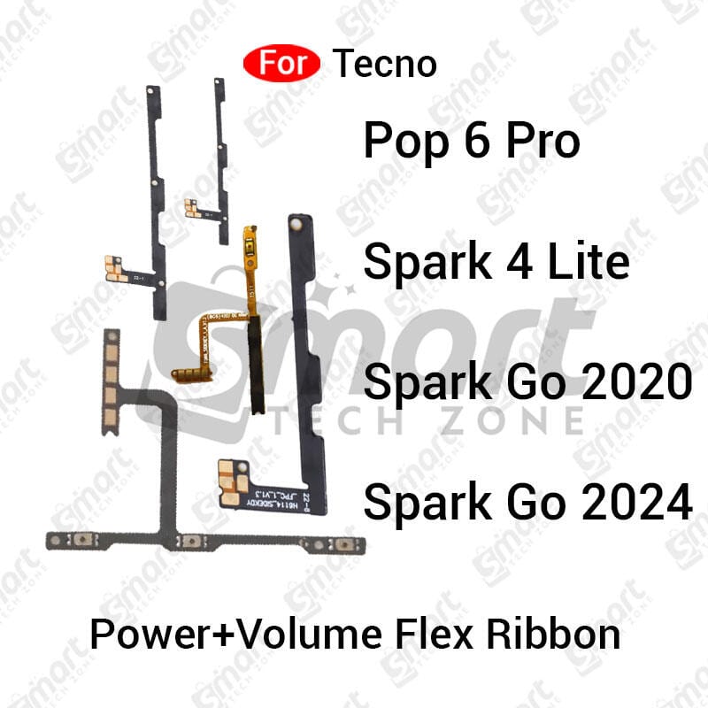 Power Button Volume Switch On Off Key Flex Cable For Tecno Pop 6 Pro Spark 4 Lite Spark Go 2020 2024 Side Volume Up Down Buttons Flex Cable Replacement Parts