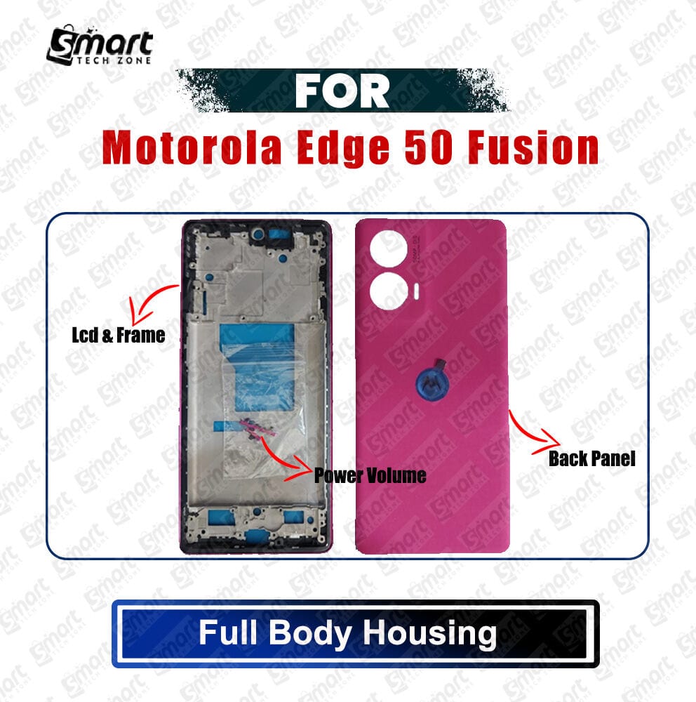 Full Body Housing Set for Motorola Edge 50 Fusion (XT2429-1) Includes Front LCD Frame, Middle Bezel, Back Panel and Power Volume Outside Key
