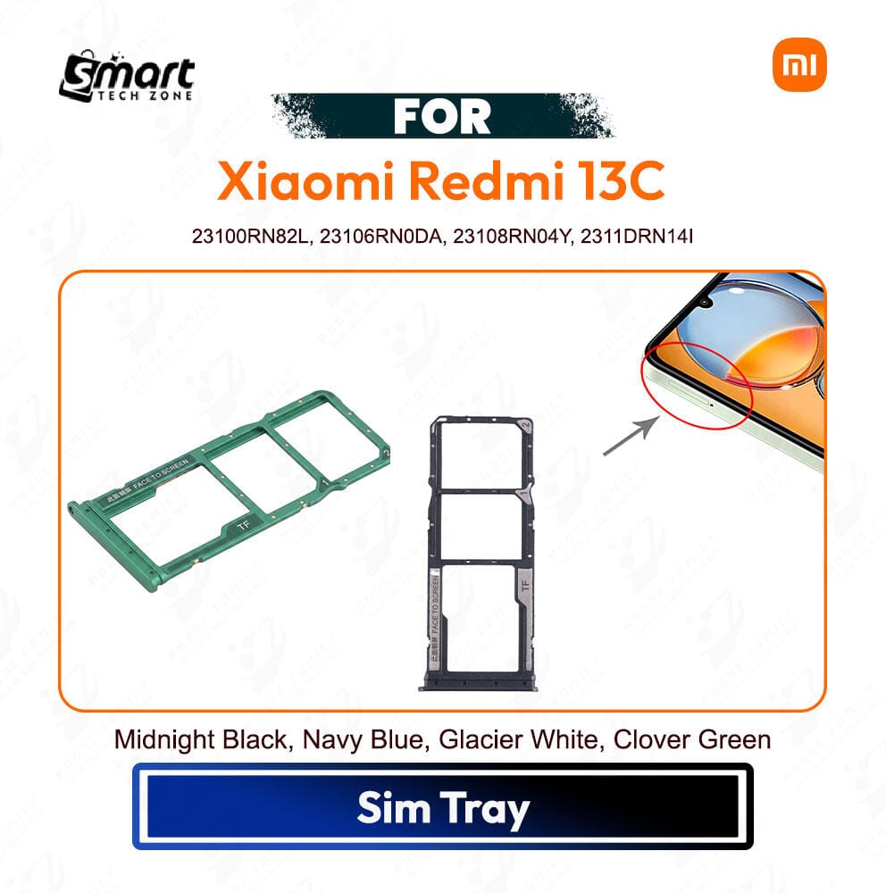 Xiaomi Redmi 13C Sim Tray Micro SD Card Slot Replacement Part | 23100RN82L, 23106RN0DA, 23108RN04Y, 2311DRN14I