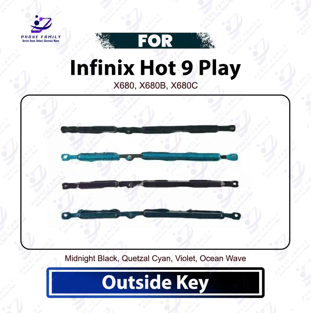 Infinix Hot 9 Play External Side Keys - Power On Off Button & Volume Switch Key Cap Replacement Spare Parts X680, X680B, X680C