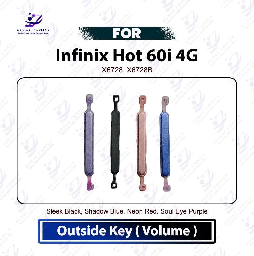 Infinix Hot 60i 4G External Side Volume Key Cap - Outer Volume Up Down Switch Button Key Replacement Repair Spare Parts (X6728, X6728B)