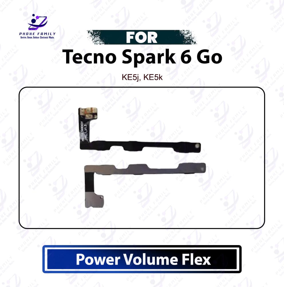 Tecno Spark 6 Go Power On Off Button Flex Cable - Volume Up Down Side Key Switch Ribbon Cable Replacement Spare Parts For KE5j, KE5k