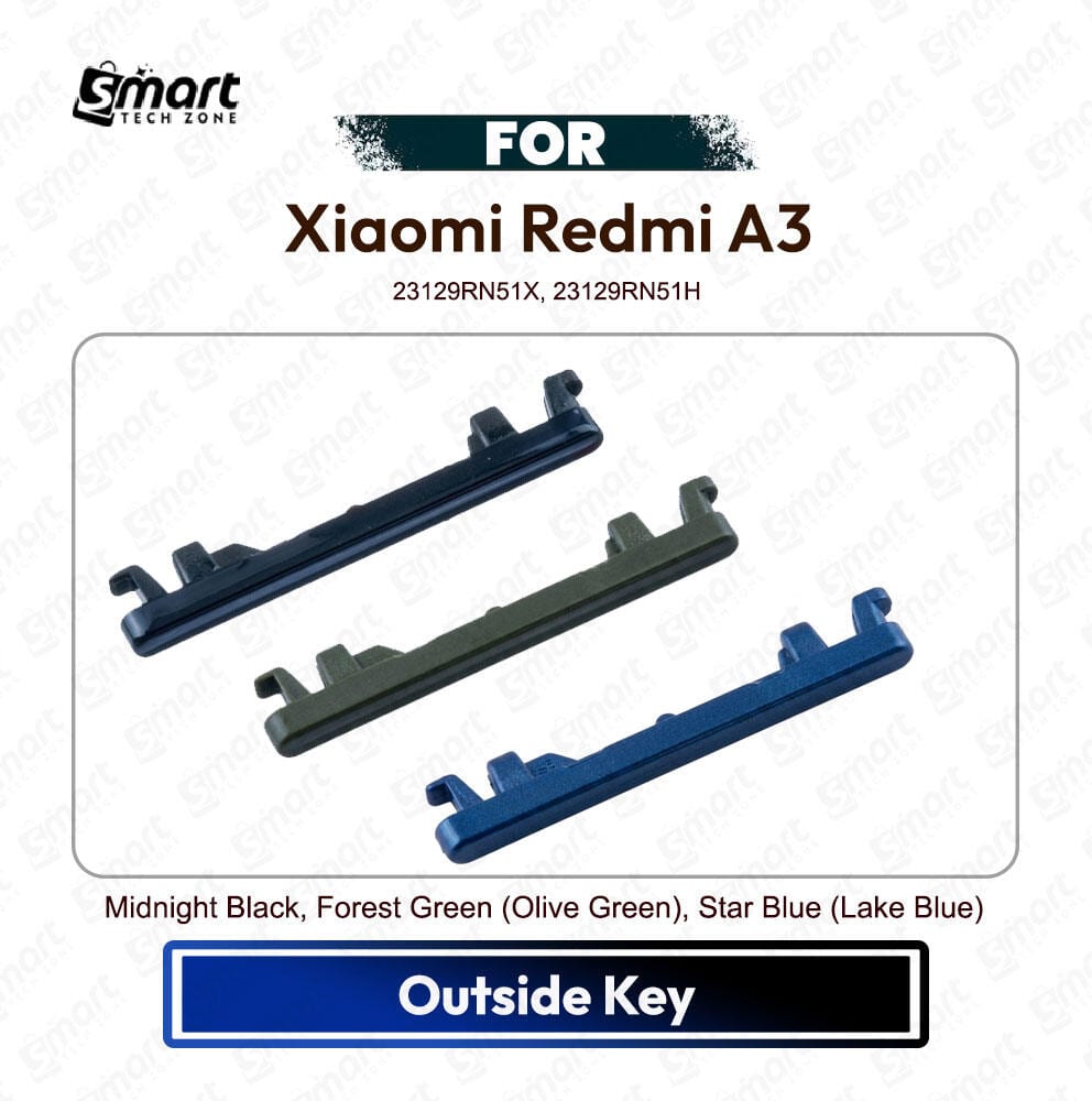 Xiaomi Redmi A3 On Off, Volume Up Down Button Side Key, Outside Key Replacement Repair Spare Part For 23129RN51X, 23129RN51H