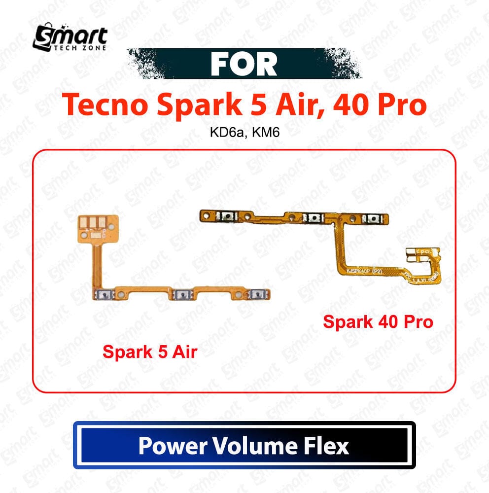 Tecno Spark 5 Air, 40 Pro Power On Off Button Flex Cable - Volume Up Down Side Key Switch Ribbon Cable Replacement Spare Parts